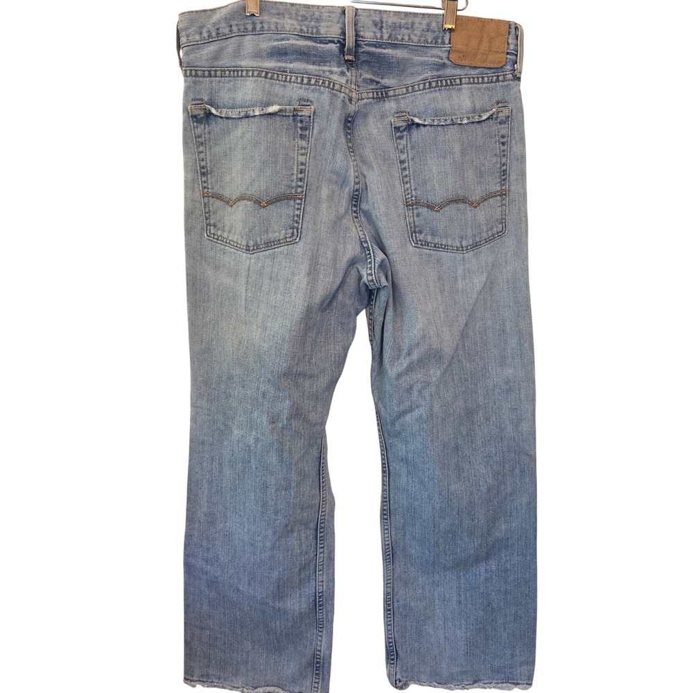 American Eagle Mens Loose Fit Light Wash Distressed Raw Hem Jeans 34x30 Blue - Picture 4 of 16